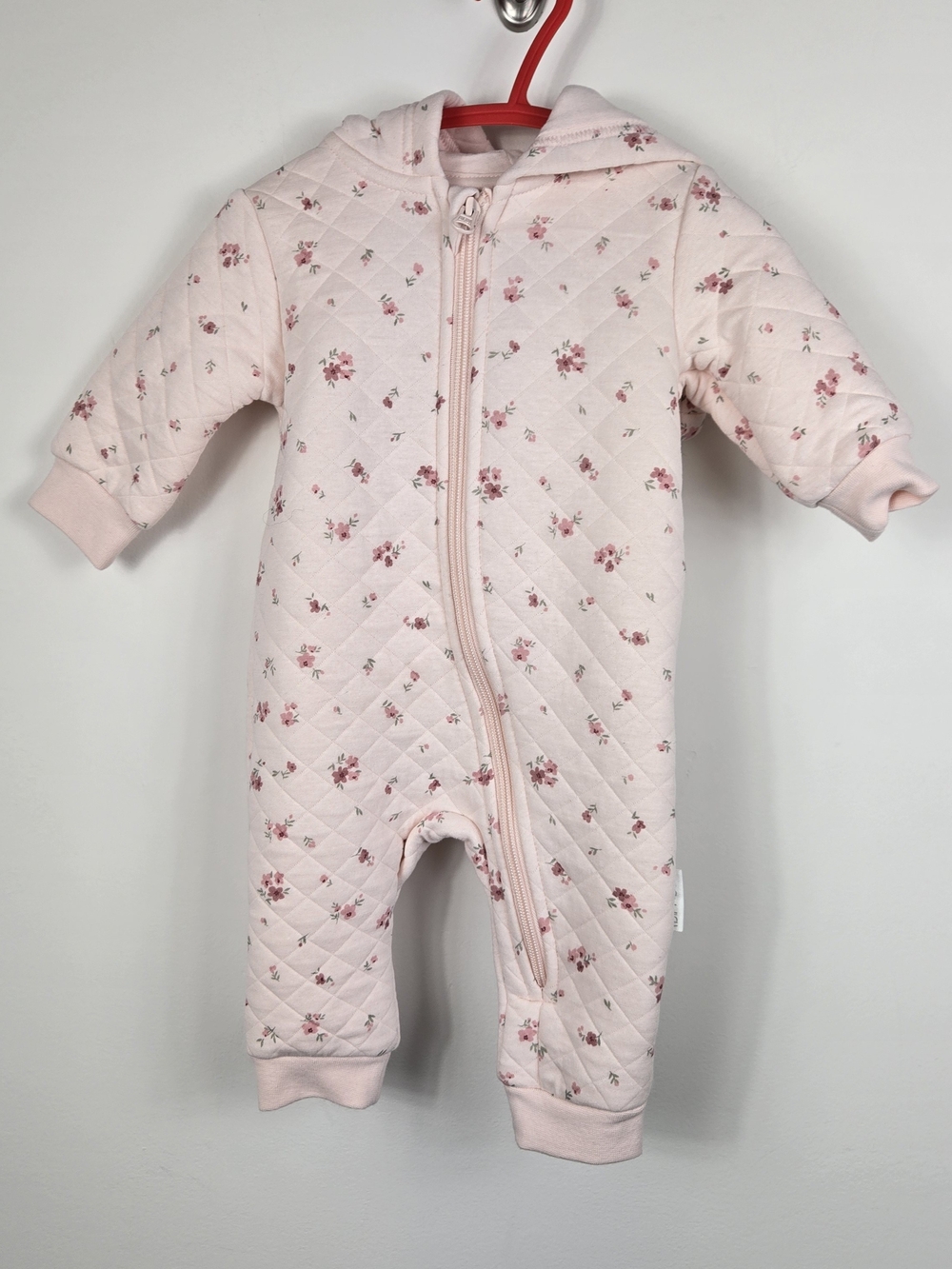 First Wish Baby Pink Floral Quilted Hooded Romper 3-6 Months Cottagecore